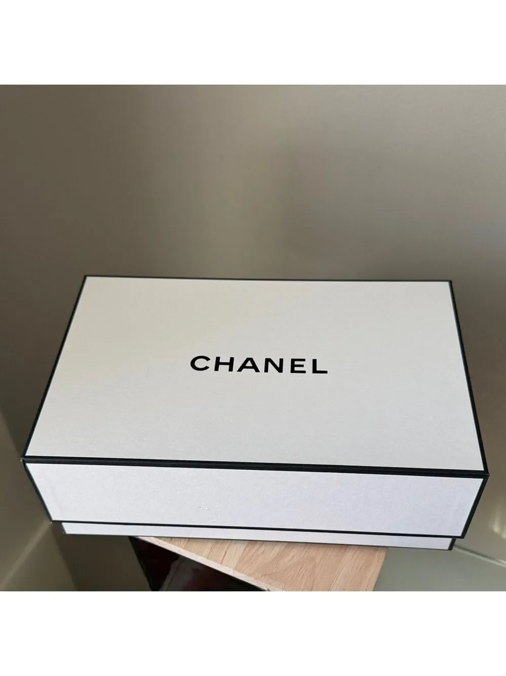 Authentic CHANEL White with Black Trim Logo Gift Box
